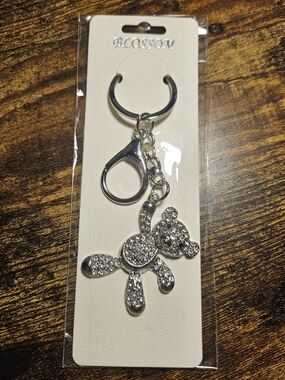 Blossom Silver Teddy Bear Crystal Keychain